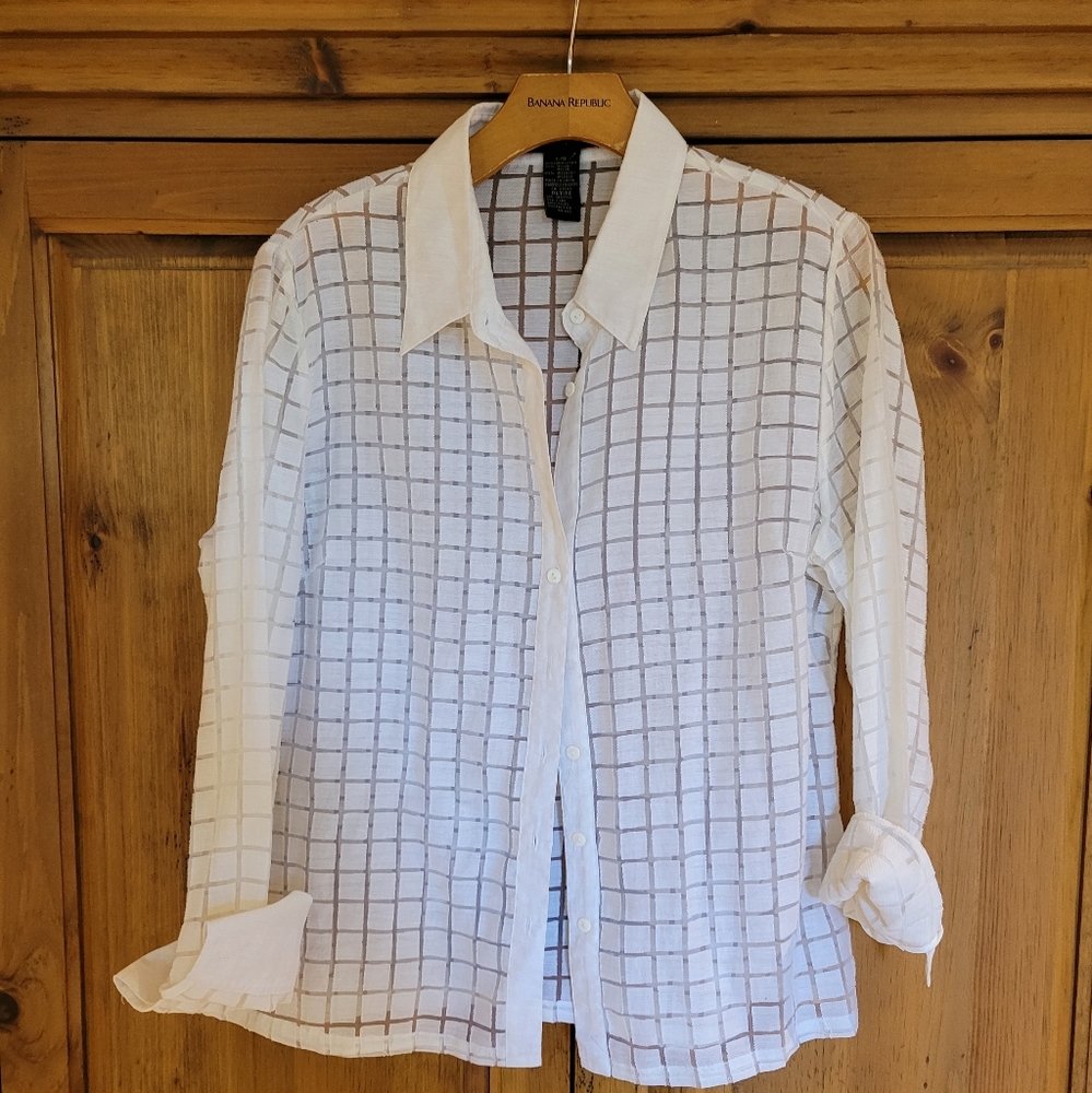 White Sheer Windowpane Button-Up